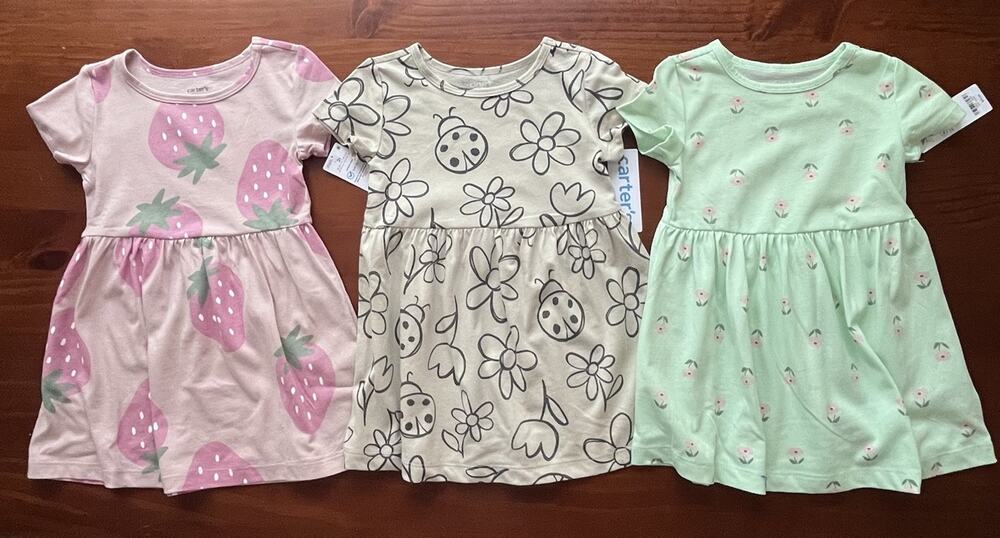 NWT Carter Girls Lot of 3 Dresses Size 24 Mos. & 2 T 100% Cotton Floral